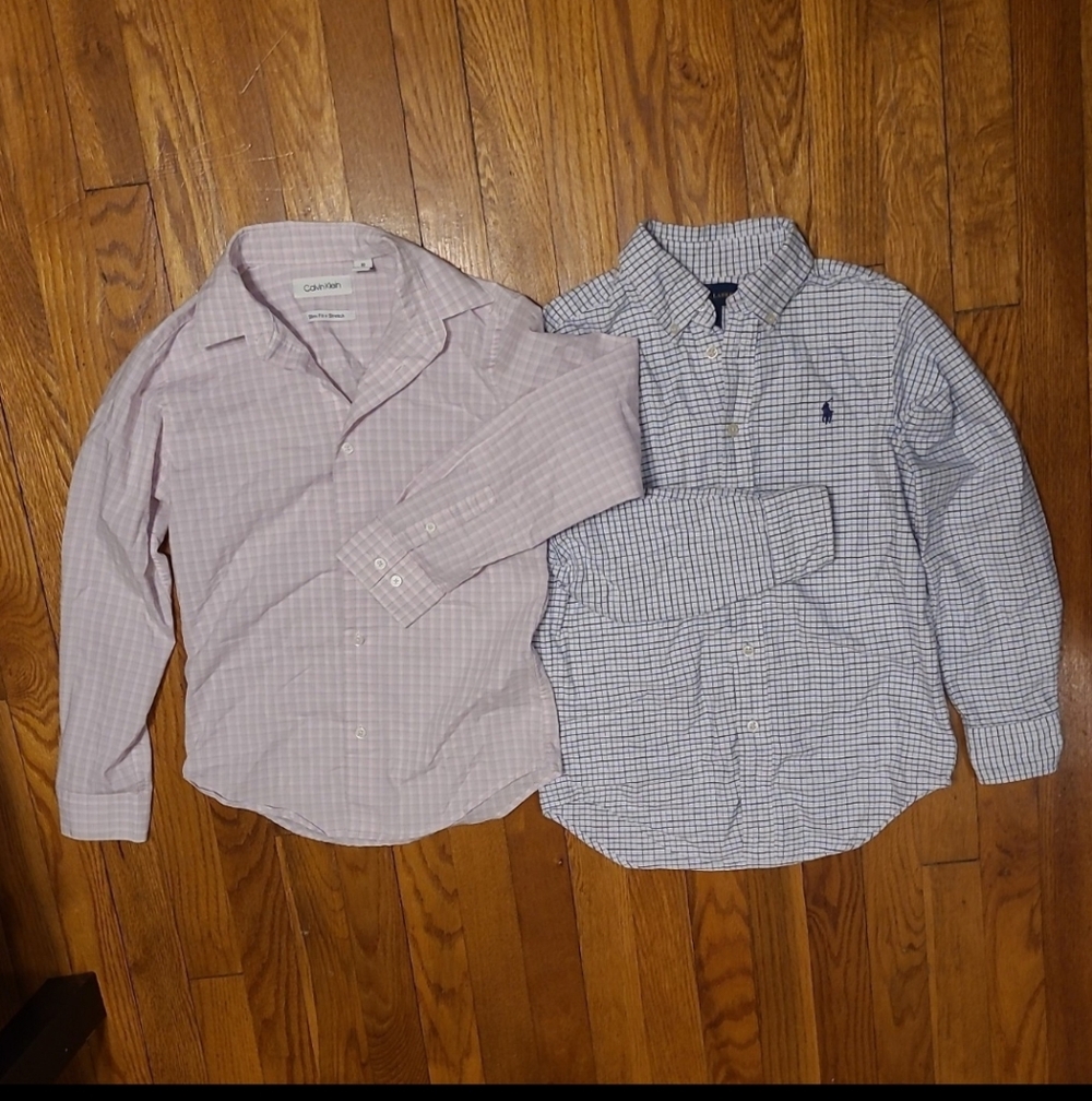Ralph Lauren Boys Blue Check & Calvin Klein Pink Plaid Button-Down Shirts 10